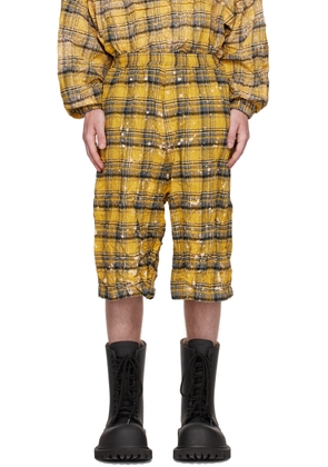 We11done Yellow Crinkled Check Shorts