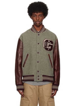Golden Goose Gray & Burgundy Melange Wool Bomber Jacket