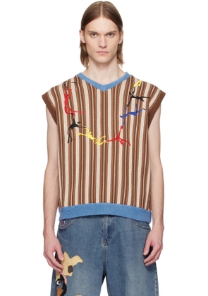 KidSuper Brown Embroidered Figures Knit Sweater