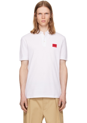 Hugo White Cotton-Piqué Slim-Fit Logo Label Polo