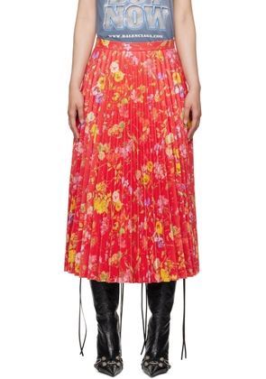 Balenciaga Red Floral Leather Midi Skirt