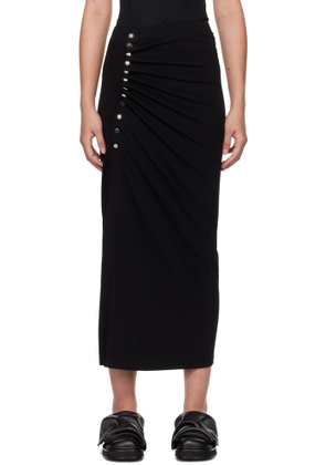 Rabanne Black Drapé Pression Slit Midi Skirt