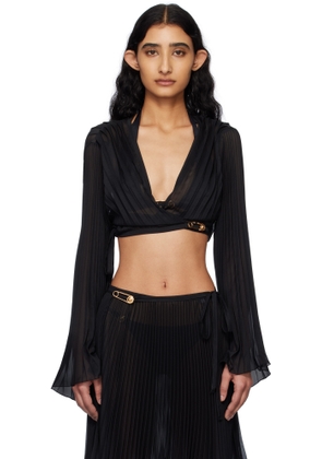 Versace Underwear Black Safety Pin Pleated Cover-up Top
