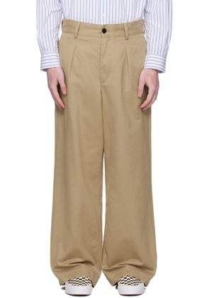 Noah Khaki Single-Pleat Baggy Trousers