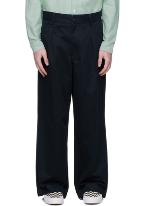 Noah Navy Single-Pleat Baggy Trousers