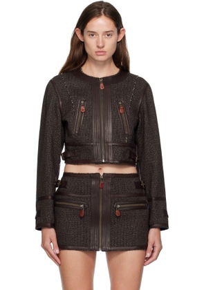 R13 Brown Stitch Details Crewneck Jacket