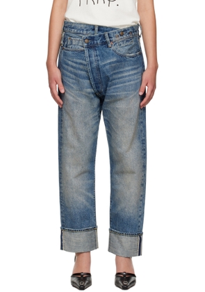 R13 Blue Cuffed Crossover Jeans