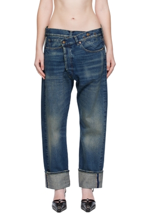 R13 Blue Cuffed Crossover Jeans
