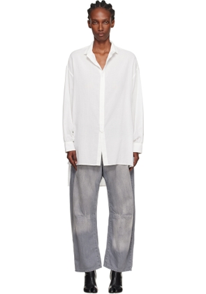 Y's White O-Design Collar Big Shirt