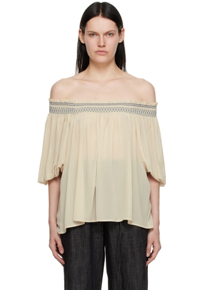 See by Chloé Beige Smocked Blouse