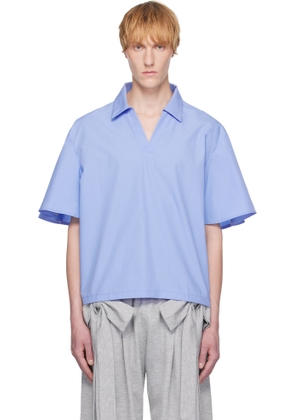 ANDREJ GRONAU Blue V-Neck Poplin Shirt