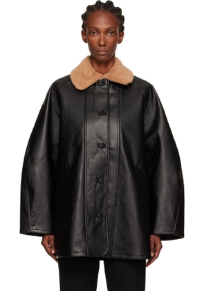 Cordera Black Aviator Midi Faux-Leather Coat