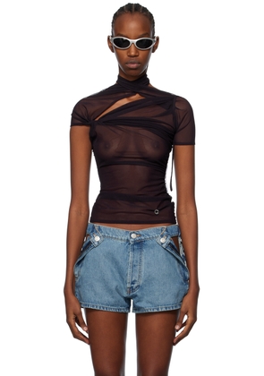 Coperni Burgundy Asymmetric Draped T-Shirt