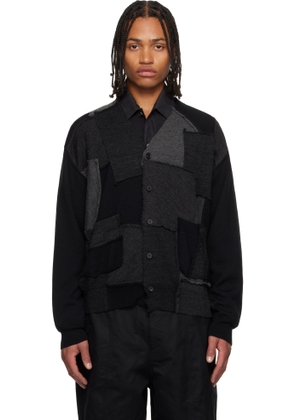 Comme des Garçons Homme Black Worsted Wool Jersey Patchwork Cardigan
