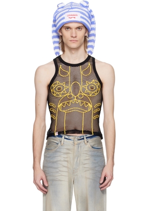 Charles Jeffrey LOVERBOY SSENSE Exclusive Black & Yellow Graphic Net Tank Top