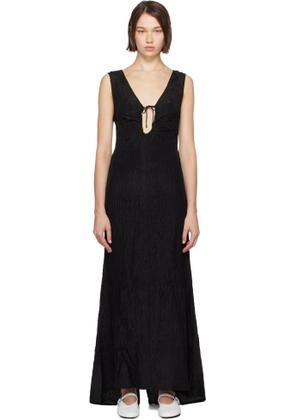 Silk Laundry Black Crinkle Peek-A-Boo Maxi Dress