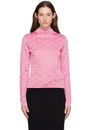 Versace Pink 'La Greca' Long Sleeve Crewneck