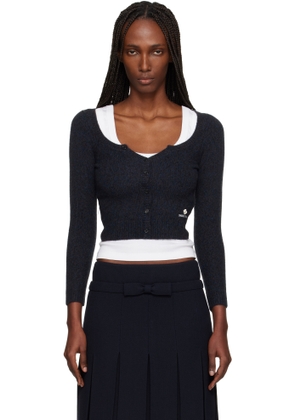 SHUSHU/TONG Navy Wide Round Neck Fitted Cardigan