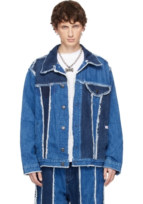 Charles Jeffrey LOVERBOY Blue Clash of Clans Edition Frayed Stripe Denim Jacket