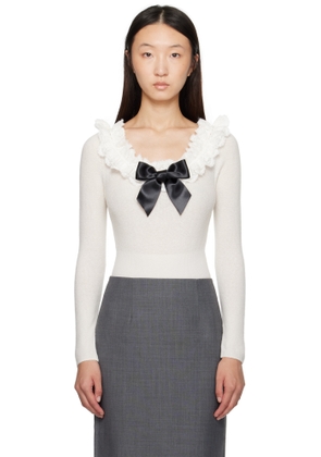 SHUSHU/TONG White Neck-Embellished Knitwear Bodysuit