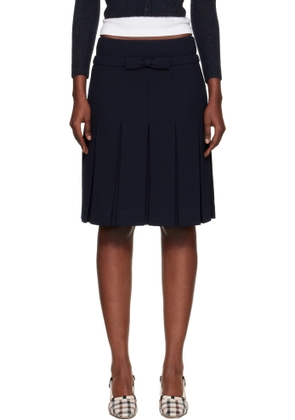 SHUSHU/TONG Navy Bow Waist Pleated Midi Skirt