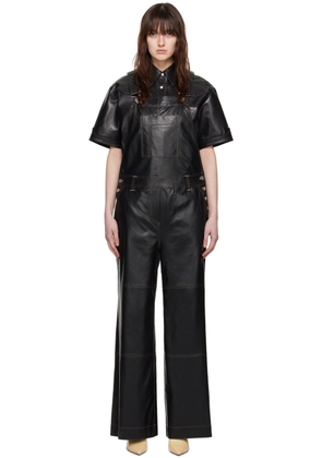 Stand Studio Black Vanna Faux-Leather Overalls