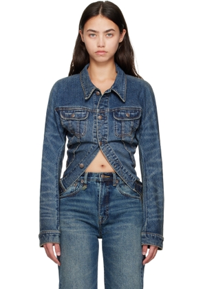 R13 Blue Skinny Wrap Around Denim Trucker Jacket