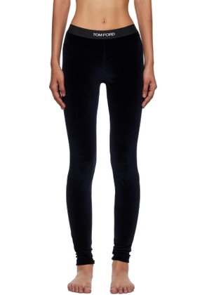 TOM FORD Navy Lustrous Velour Signature Leggings