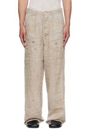 stein Beige Heavy Linen Herringbone Wide Easy Trousers