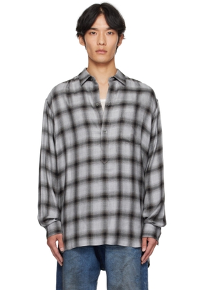 stein Gray Check Oversized Down Pullover Shirt