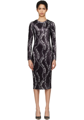 Versace Jeans Couture Black Chain Couture Velvet Midi Dress