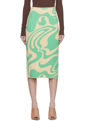 Sportmax Green & Beige Sax Midi Skirt