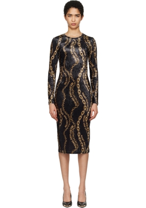Versace Jeans Couture Black Chain Couture Velvet Midi Dress