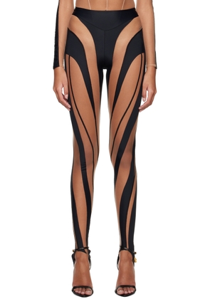 Mugler Black Sheer Spiral Leggings