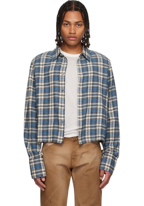 424 Blue & Off-White Shoulder Pad Cropped Shirt