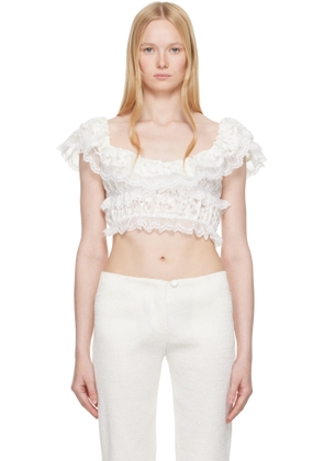 Yuhan Wang SSENSE Exclusive White Lace Trimmed Blouse