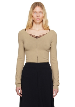 LEMAIRE Beige Wide V-Neck Top