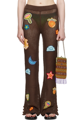 Casablanca Brown Motif Crochet Trousers