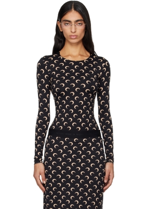 Marine Serre Black Recycled Moon Jersey Second Skin T-shirt