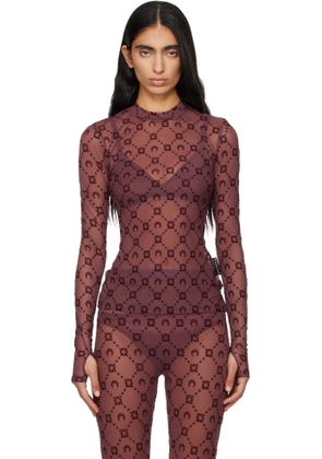 Marine Serre Burgundy Moonogram Mesh Flock T-shirt