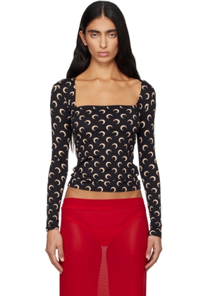 Marine Serre Black Moon Printed Square Neck T-shirt