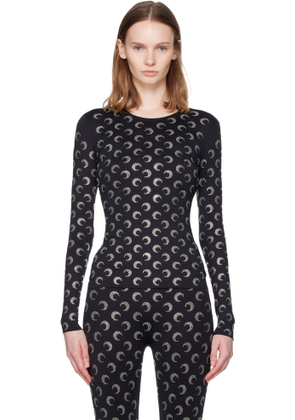 Marine Serre Black Recycled Moon Strass Second Skin Crewneck T-shirt