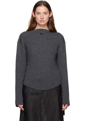 Courrèges Gray Boatneck Ribbed Wool Sweater