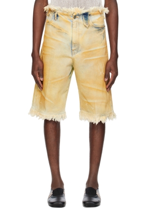EGONlab Beige Raw Edges Denim Shorts
