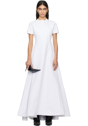 VETEMENTS White Metalized Wrinkled Logo Embroidered T-Shirt Maxi Dress