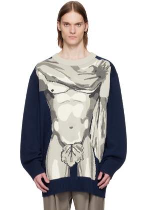 Charles Jeffrey LOVERBOY Navy & Gray Sexy Bust Sweater