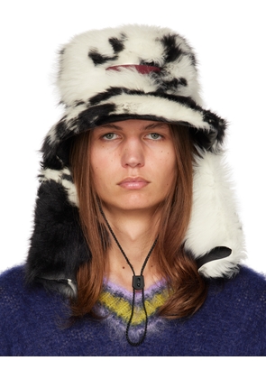 Marni White & Black Quilted Shearling Hat