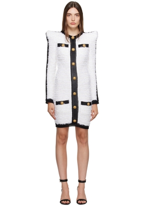 Balmain White & Black Pointed Shoulder Minidress