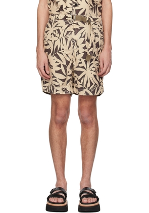 sacai Beige & Brown Printed Shorts