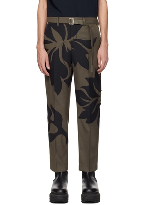 sacai Taupe & Navy Floral Appliqué Trousers